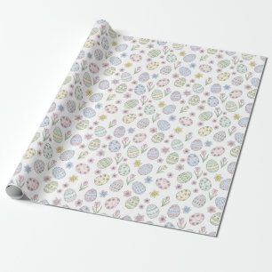 Easter Eggs and Flowers Pastel Colors Wrapping Paper