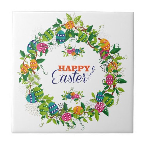 Easter Eggs And Flowers Wreath Tile