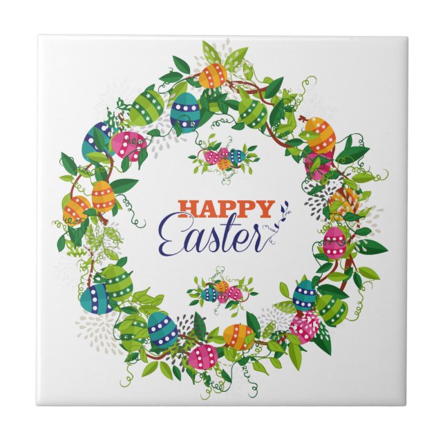 Easter Eggs And Flowers Wreath Tile (Front)