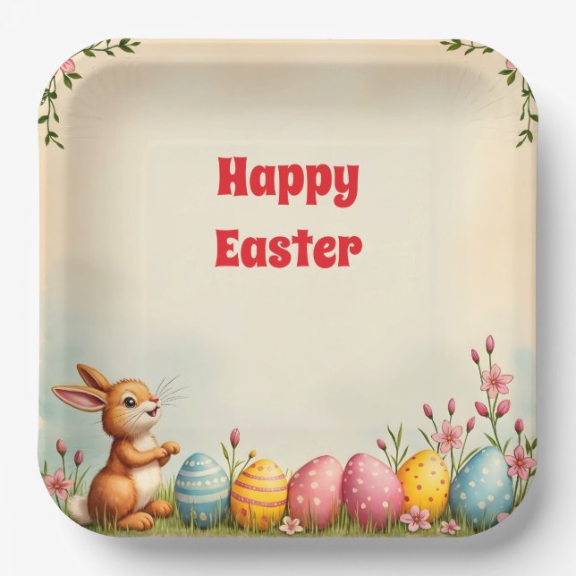 Easter Eggs And Little Rabbit Popular Collection Paper Plates (Front)
