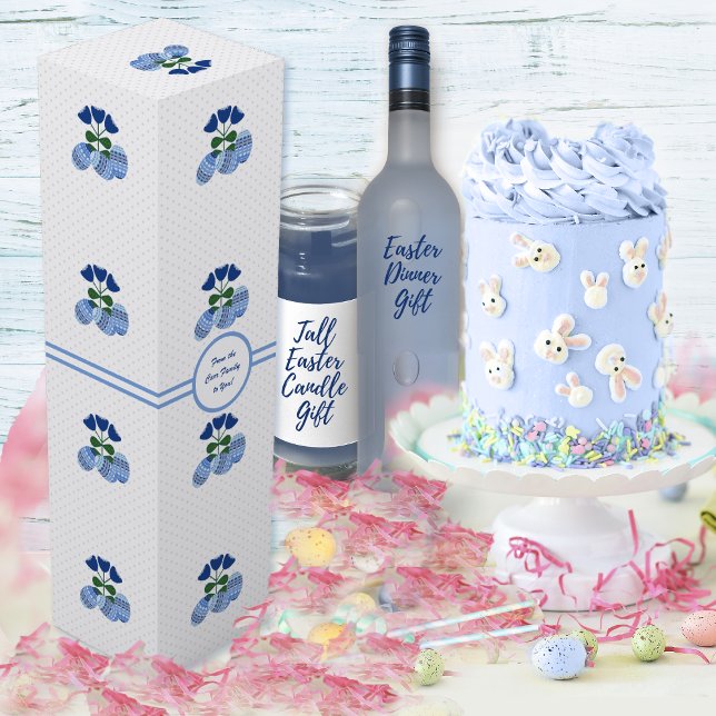 Easter Eggs and Tulips Dark to Light Blue on White Wine Box (Easter Eggs and Tulips Dark to Light Blue on White Wine Box by Leapfroglisics Shop)