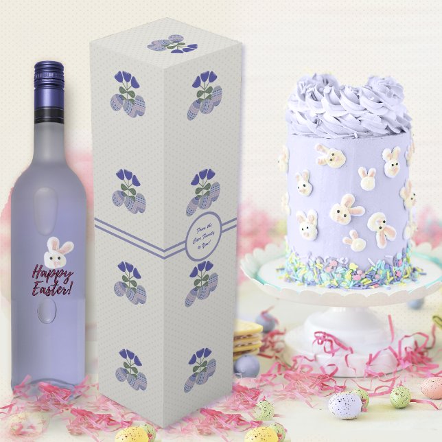 Easter Eggs and Tulips Purple Blue Pink Wine Box (Easter Eggs and Tulips Purple Blue Pink Wine Box by Leapfroglisics Shop)