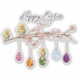 Easter Eggs Baby Chicks Happy Easter Sticker