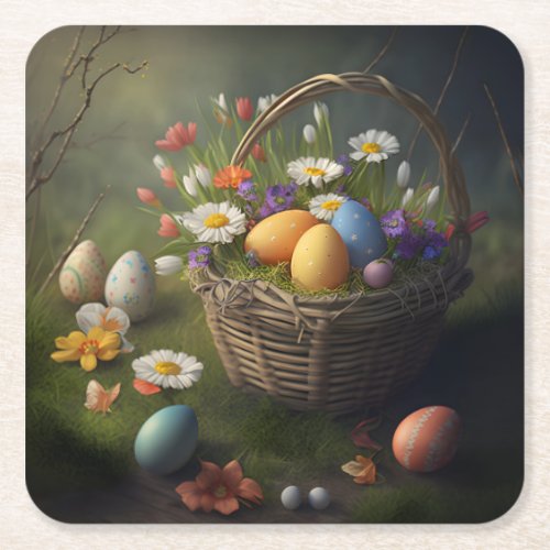 Easter Eggs Basket Paper Coasters