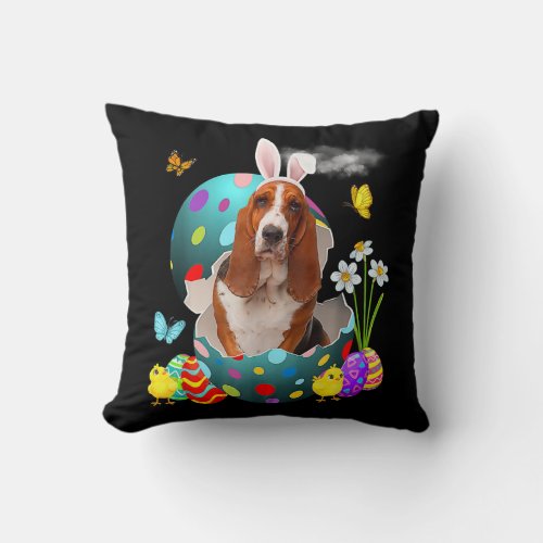 Easter Eggs Basset Hound Bunny Dog Gifts Dog Dad Throw Pillow