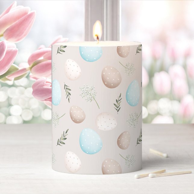 EASTER EGGS Beige Pastel Greenery Pillar Candle (EASTER EGGS Beige Pastel Greenery Pillar Candle)