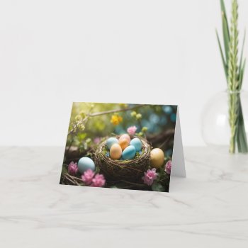 Easter Eggs Bird Nest Tree Branch Flowers Card by sirylok at Zazzle