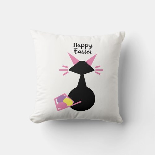 Easter Eggs Black Cat Cute Pink Kitty Easter Throw Pillow