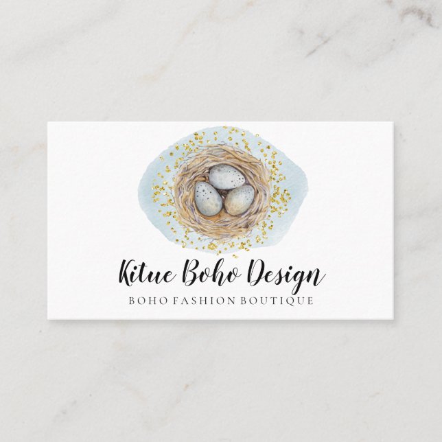 Easter Eggs Boho Girly Bird Nest Business Card (Front)