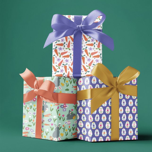 Easter Eggs Bunnies & Carrots Easter Patterns Wrapping Paper Sheets (Creator Uploaded)