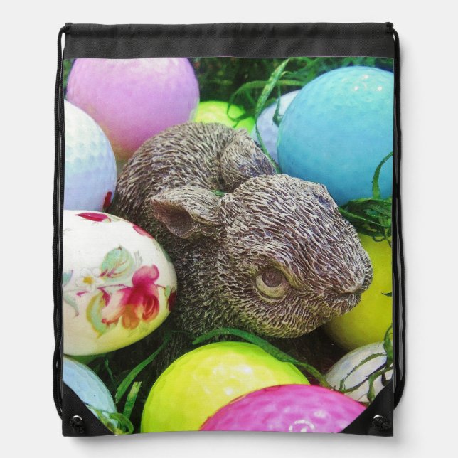 Easter Eggs, bunny and Golf Balls Drawstring Bag (Front)