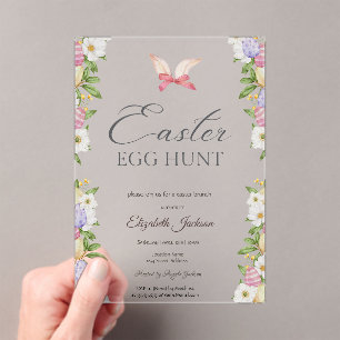 Easter Eggs Bunny Ears Flowers Brunch & Bubbly  Acrylic Invitations