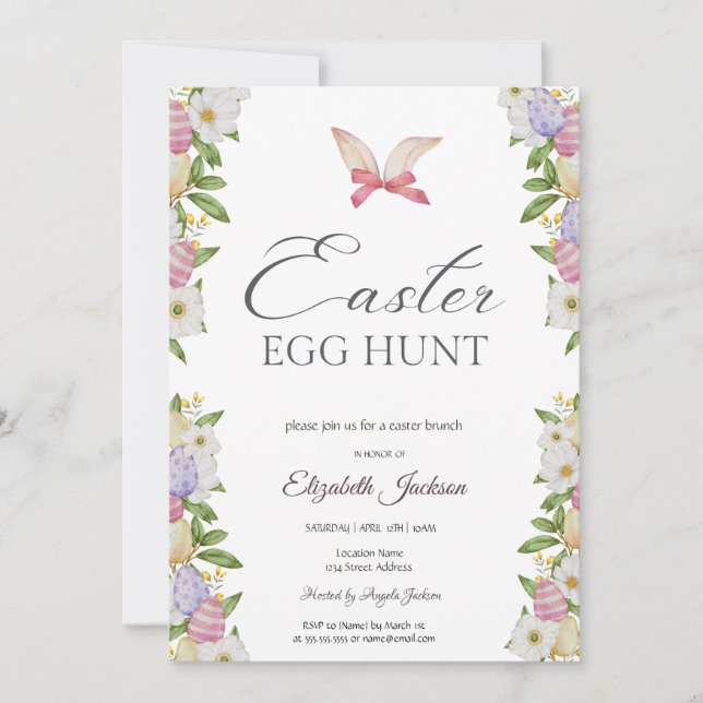 Easter Eggs Bunny Ears Flowers Brunch & Bubbly  Invitation (Front)