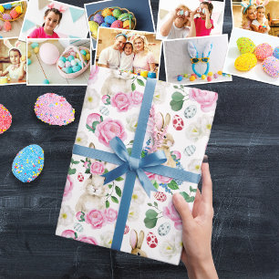 Easter Eggs Bunny Floral Pastel Peonies Watercolor Wrapping Paper
