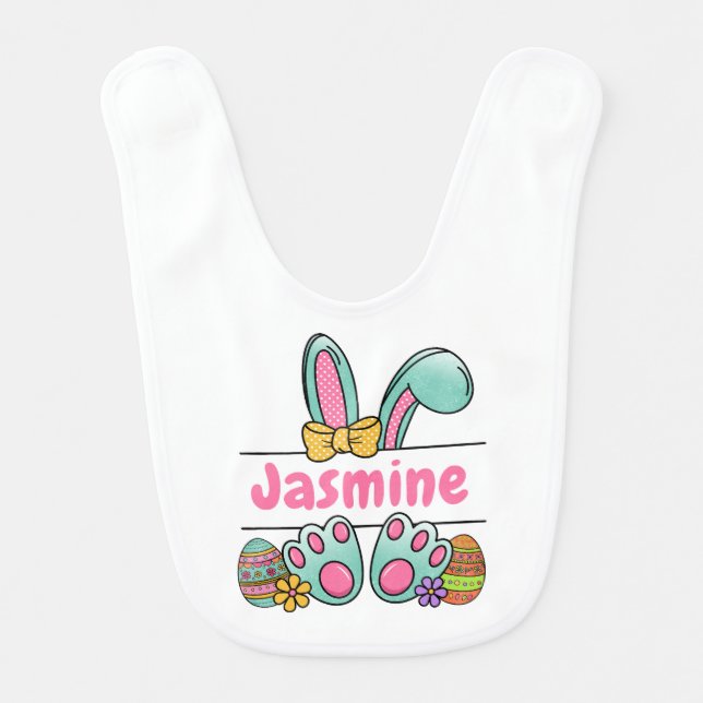 Easter Eggs Bunny Name Baby Bib (Front)