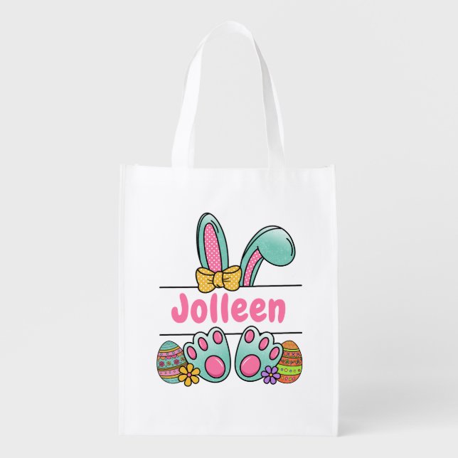 Easter Eggs Bunny Name Reusable Grocery Bag (Front)