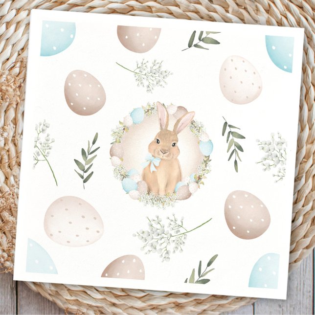 Easter Eggs Bunny Spring White Beige Pastel Blue Napkins (Easter Eggs Bunny Spring White Beige Pastel Blue Napkins)