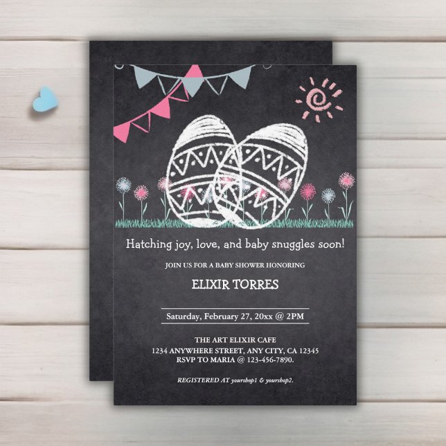 Easter Eggs Chalkboard Drawing Baby Shower Invitation (Creator Uploaded)