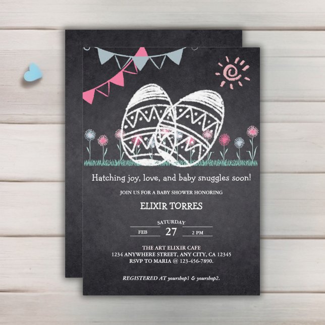 Easter Eggs Chalkboard Drawing Baby Shower Invitation (Creator Uploaded)