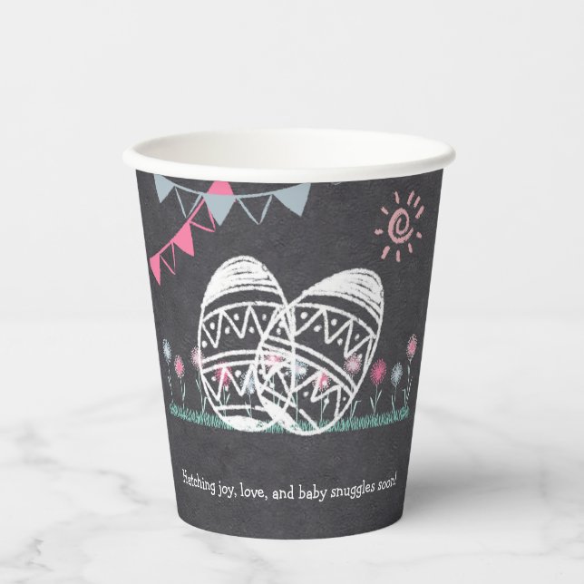 Easter Eggs Chalkboard Drawing Baby Shower Paper Cups (Front)