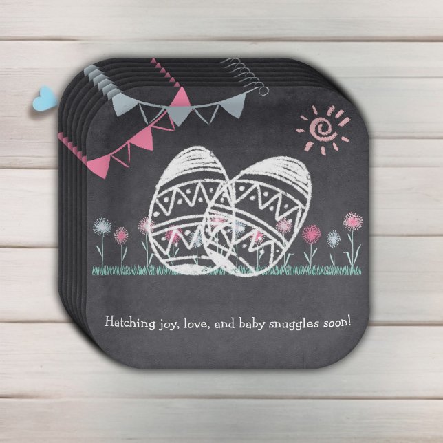 Easter Eggs Chalkboard Drawing Baby Shower Paper Plates (Creator Uploaded)