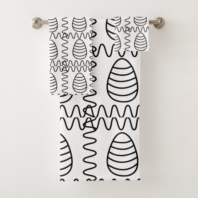 Easter Eggs Chevron Black and White Happy Easter   Bath Towel Set (Insitu)