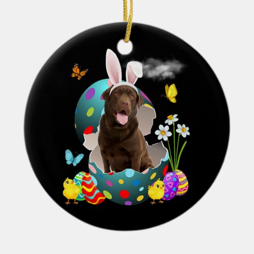 Easter Eggs Chocolate Lab Bunny Dog Gifts Dog Dad Ceramic Ornament