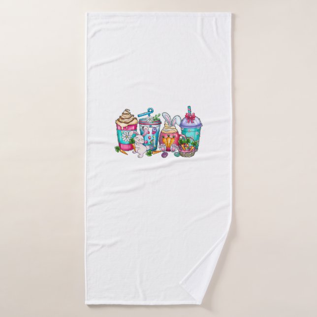 Easter Eggs Coffee Bunny Cups Latte Iced Cream Wom Bath Towel (Bath Towel)
