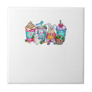 Easter Eggs Coffee Bunny Cups Latte Iced Cream Wom Ceramic Tile
