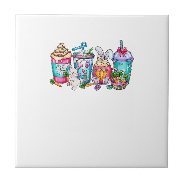 Easter Eggs Coffee Bunny Cups Latte Iced Cream Wom Ceramic Tile (Front)