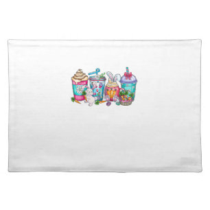Easter Eggs Coffee Bunny Cups Latte Iced Cream Wom Cloth Placemat