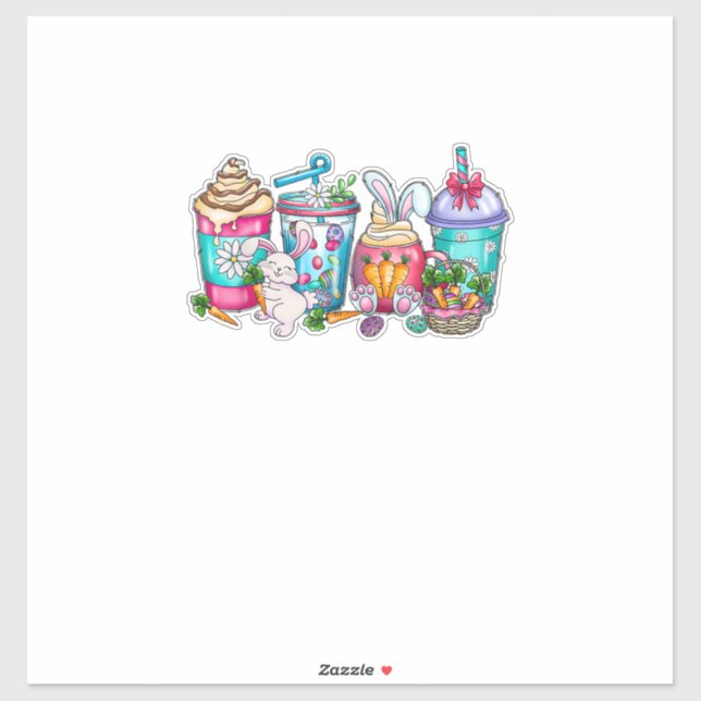 Easter Eggs Coffee Bunny Cups Latte Iced Cream Wom Sticker (Sheet)