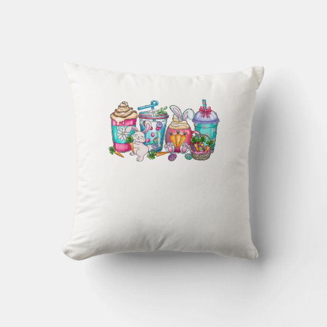 Easter Eggs Coffee Bunny Cups Latte Iced Cream Wom Throw Pillow (Front)