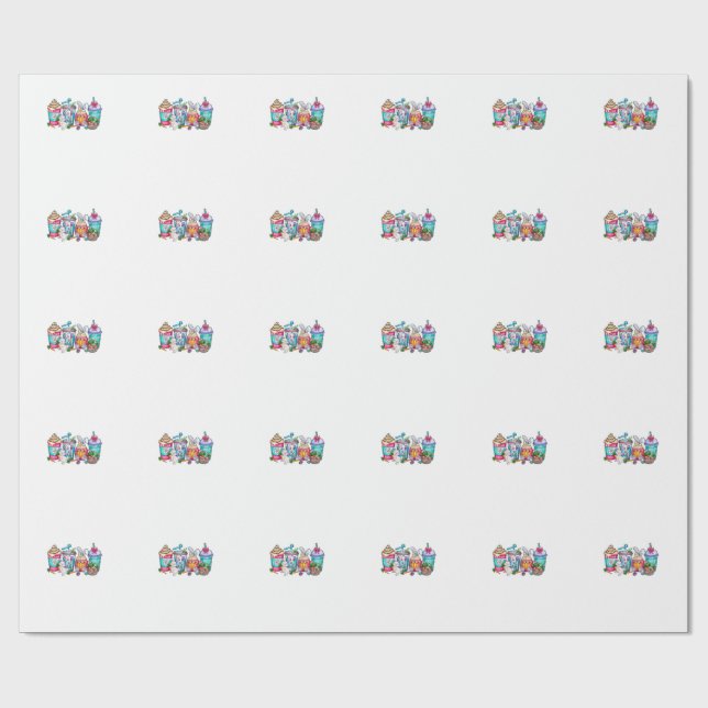 Easter Eggs Coffee Bunny Cups Latte Iced Cream Wom Wrapping Paper (Flat)