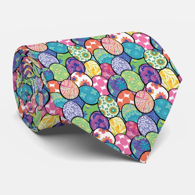 Easter Eggs Colorful Pattern Neck Tie (Rolled)