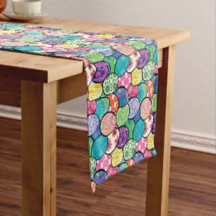 Easter Eggs Colorful Patterns Short Table Runner