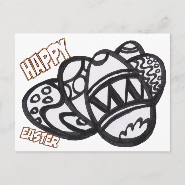 Easter Eggs, Coloring Picture Postcard (Front)