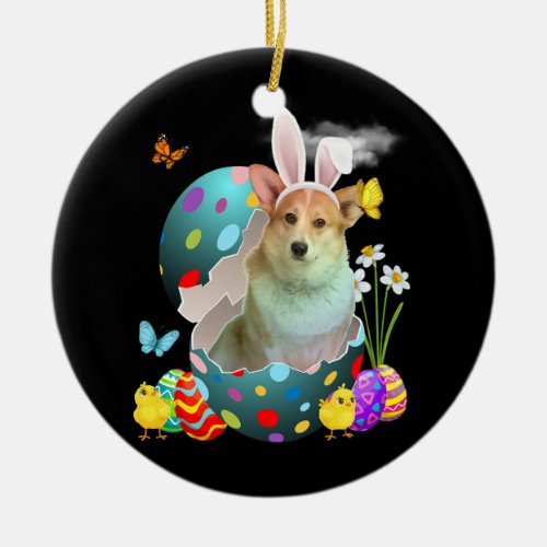 Easter Eggs Corgi Bunny Dog Gifts Dog Dad Dog Mom Ceramic Ornament