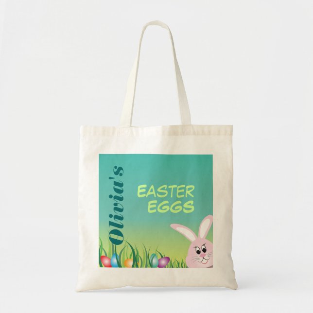 Easter Eggs Cute Bunny Add Name Tote Bag (Front)
