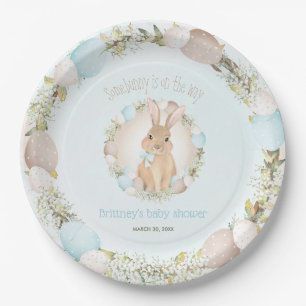 Easter Eggs Cute Bunny Spring Blue Boy Baby Shower Paper Plates