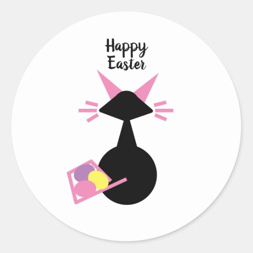 Easter Eggs Cute Pink Kitty Black Cat Easter Classic Round Sticker