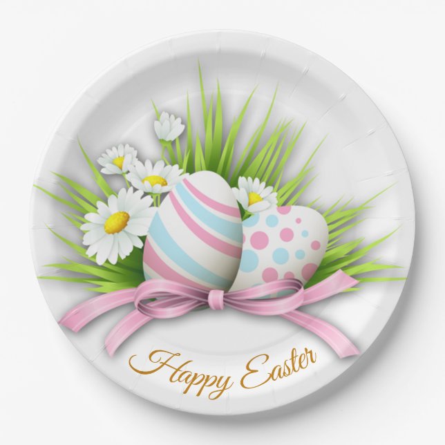 Easter eggs, daisy paper plates (Front)