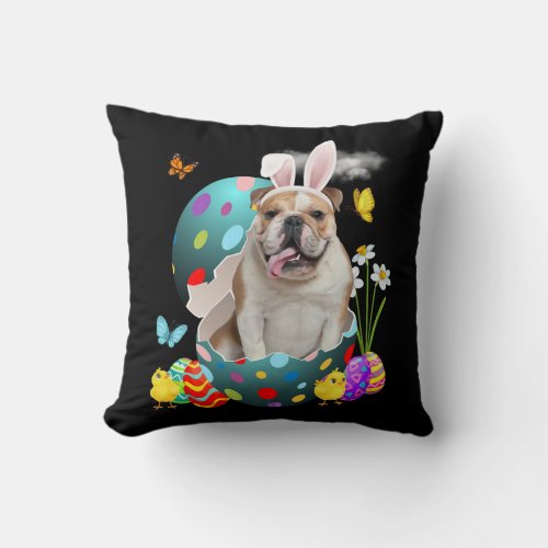 Easter Eggs English Bulldog Bunny Dog Gifts Dog Throw Pillow