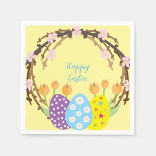 Easter Eggs Floral Wreath Custom Yellow Blue Pink Napkins