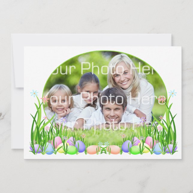 Easter Eggs, Flowers Photo Card (Front)