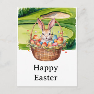 Easter eggs for golfer on green grass holiday postcard