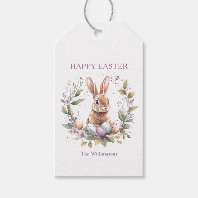 Easter Eggs Garland Bunny Rabbit Personalized Gift Tags (Front)