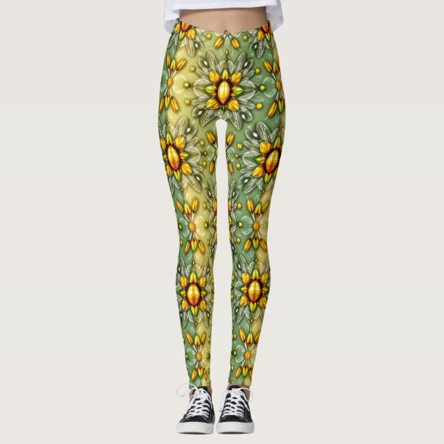 EASTER EGGS ~ Green Yellow 3D ~  Leggings (Front)