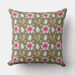 Easter Eggs, Hearts and Flowers Easter Throw Pillow