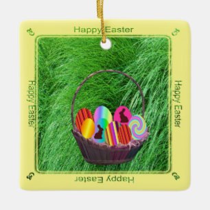 Easter Eggs in a Basket Ceramic Ornament